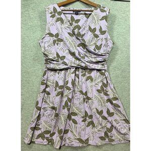 Lands End Lavender Tropical Print Surplice Faux Wrap Dress Women’s XL/P
